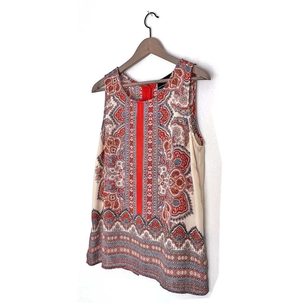 Cynthia Rowley Floral/Paisley Tunic Tank, Orange and Cream, Size Medium